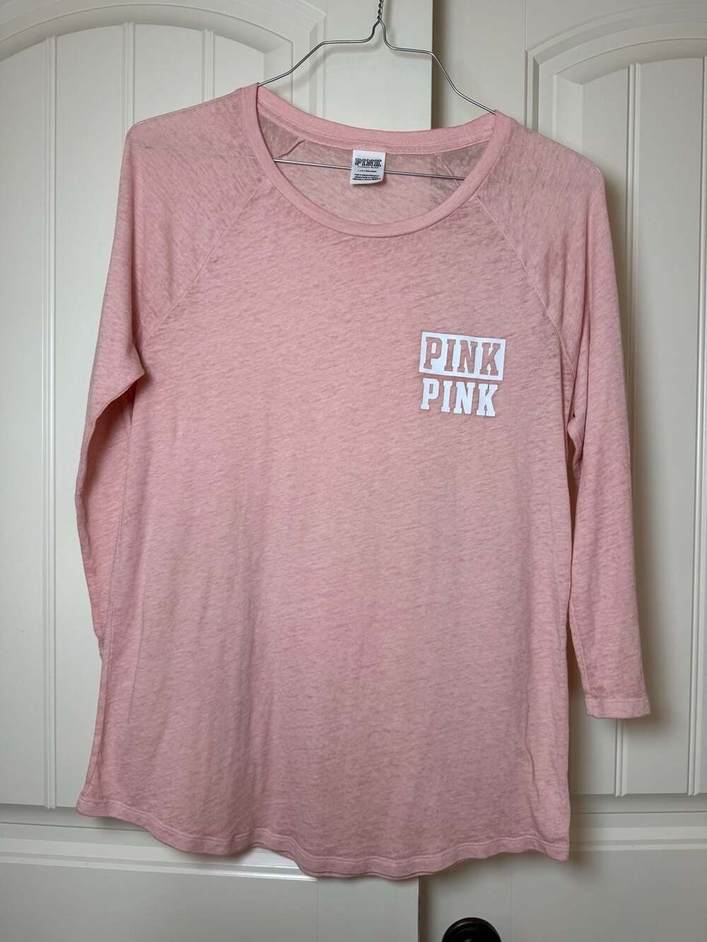 PINK Victoria's Secret Lightweight Slouchy Crew Neck Long Sleeve Top, Size L, Pi